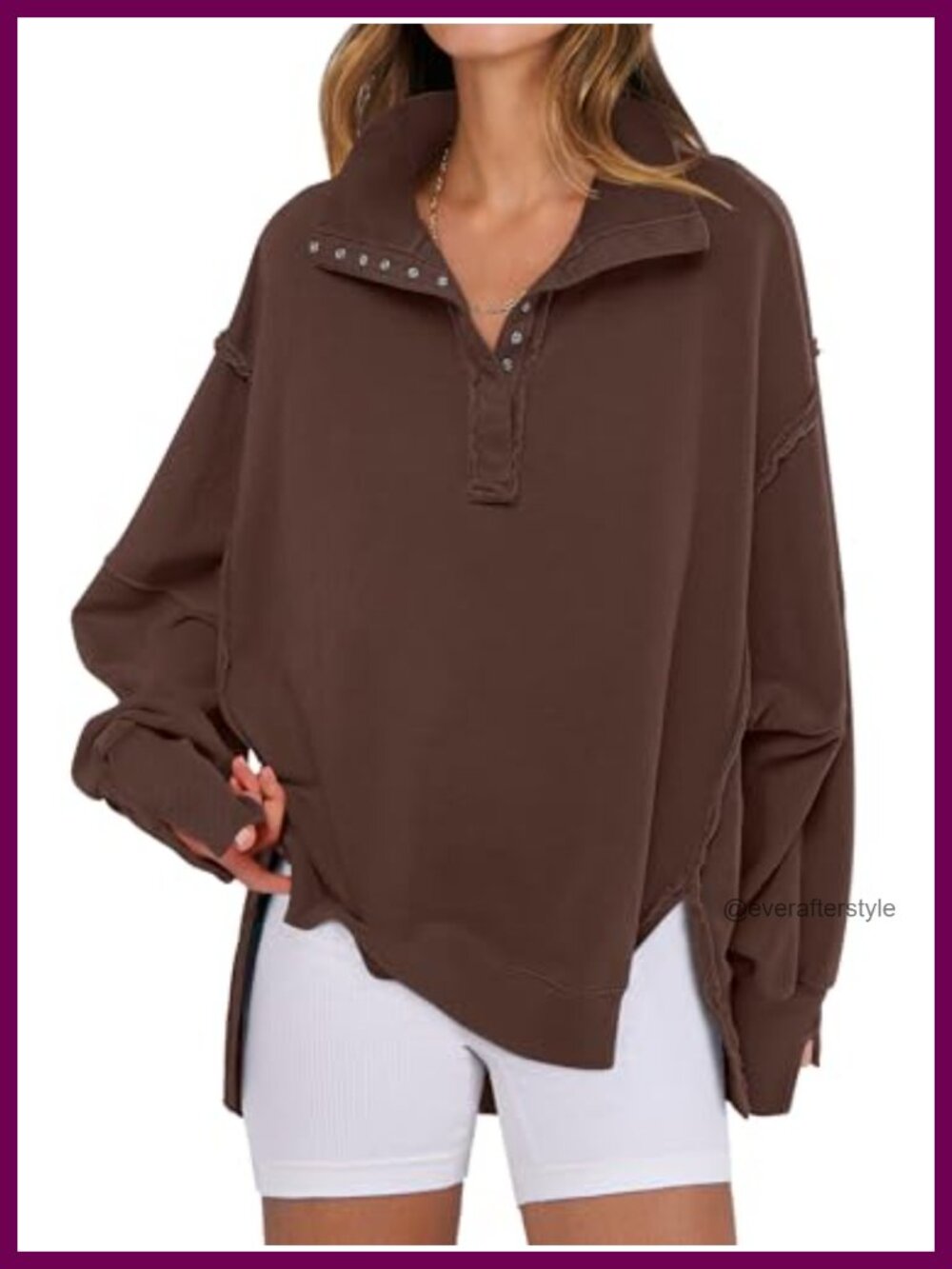 Oversized Henley Sweatshirt Long Sleeve Casual Pullover Top